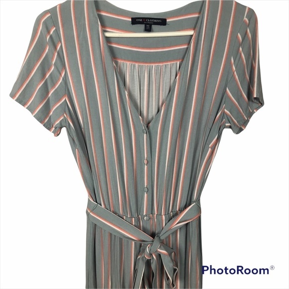 Brandy Melville romper/jumpsuit striped with belt button up Size O/S - Picture 2 of 8